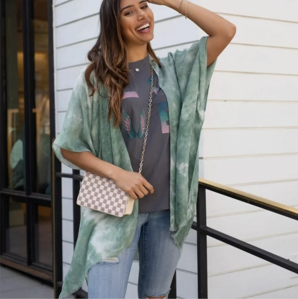 HOST PICK! Grace & Lace Sage Green Tie-Dyed Convertible Kimono/Scarf